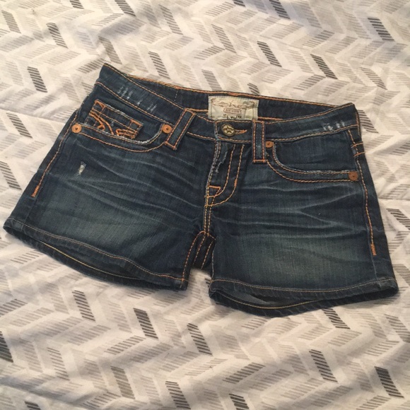 Big Star women’s dark denim blue Jean short accented with orange embroidery - Picture 2 of 10